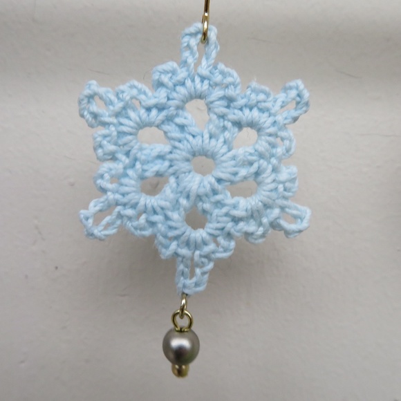Crocheted Snowflake Earrings - Picture 2 of 2
